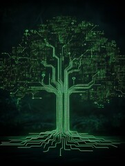 Leinwandbilder - A stunning digital tree artwork made from binary code showcasing technology and nature connections : Generative AI