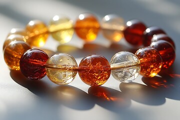 Poster - Elegant amber and clear resin bracelet highlighting artistic elements with natural light : Generative AI