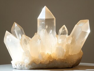 Poster - Stunning Display of Quartz Crystal Points Radiating Light in a Modern Setting : Generative AI