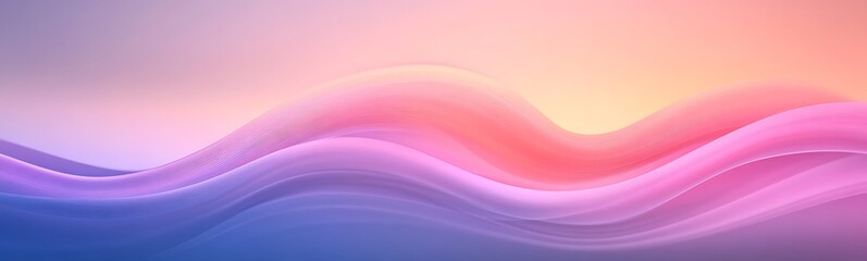 Poster - Abstract gradient waves in soft hues of pink and blue with a serene sunset backdrop.