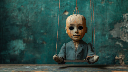 Canvas Print - Cruelty grunge, A puppet entangled in its strings, captured in high fidelity with gigapixel enhancement.