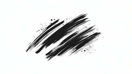 Poster - Black paint strokes with texture and splatters on a white background.