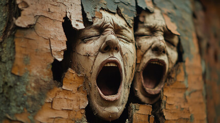 Poster - Cruelty grunge, A surreal artwork featuring twisted trees and screaming faces in high fidelity resolution.