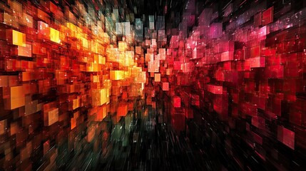 Wall Mural - abstract depiction of a vivid fiery burst of geometric shapes