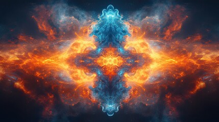 Wall Mural - fiery blue and orange colors collide in an abstract design