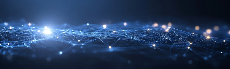 Aufkleber - Abstract digital landscape with glowing nodes and connections in a dark blue environment.