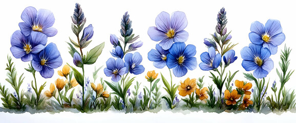 Wall Mural - Colorful Floral Border With Blue And Purple Flowers