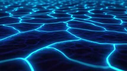 Wall Mural - blue neon cracked surface with abstract texture and light reflection