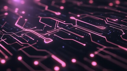 Aufkleber - Futuristic circuit board design with glowing pink lines on a dark background.