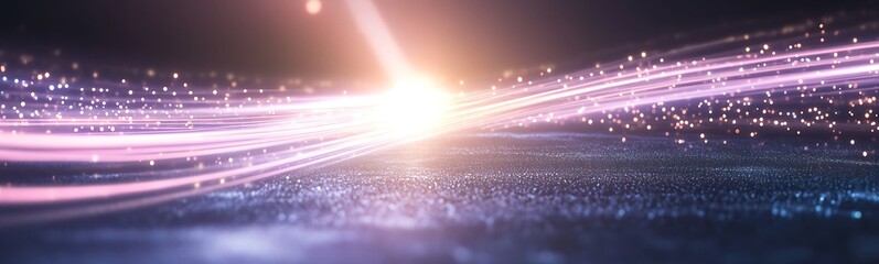 Poster - Abstract light trails with sparkles and a bright glow against a dark background create a dynamic visual effect.