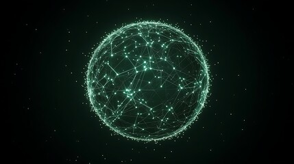 Aufkleber - Digital representation of a glowing spherical network with interconnected nodes and particles.