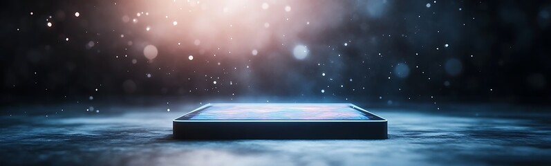 Poster - A sleek tablet on a reflective surface with a mystical, glowing background.