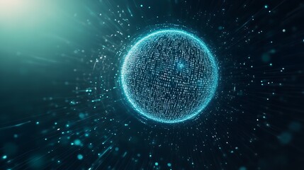 Poster - Glowing abstract sphere surrounded by particles in a dark, ethereal space.