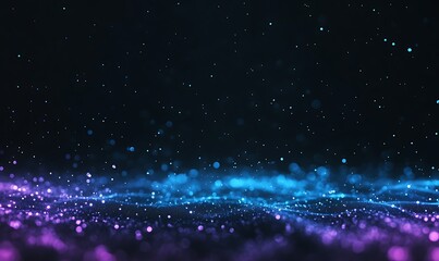 Poster - Colorful abstract background with shimmering particles in blue and purple tones.
