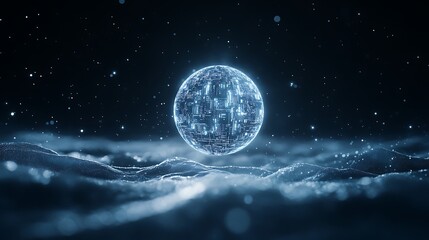 Leinwandbilder - A glowing sphere surrounded by shimmering waves in a dark, mystical environment.