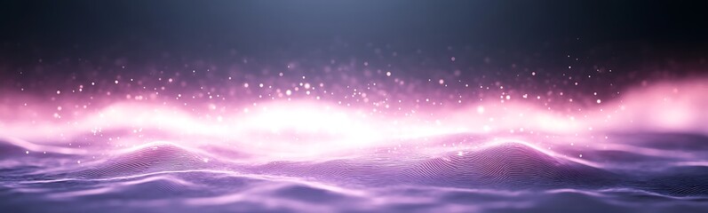 Fototapete - Abstract waves with shimmering light effects in shades of purple and blue, creating a dreamy atmosphere.