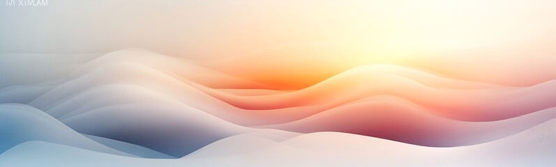 Aufkleber - Dreamy abstract landscape with soft waves in pastel hues and a glowing sunrise.