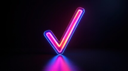 Wall Mural - neon checkmark glowing in dark space, symbolizing approval or completion, with vibrant colors