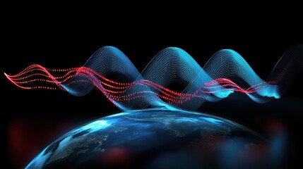 Wall Mural - abstract representation of sound waves over a globe, illustrating global communication and connectiv