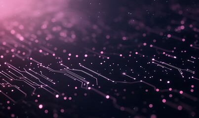 Leinwandbilder - Abstract digital background with glowing particles and lines in pink and purple hues.