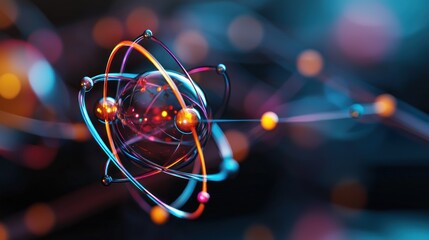 Wall Mural - abstract representation of an atom with colorful electrons orbiting, symbolizing energy and science