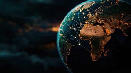 Wall Mural - a detailed view of earth illuminated at night, showcasing global connectivity and city lights