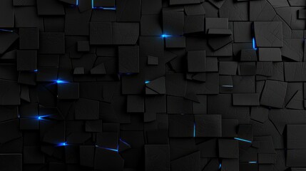 Wall Mural - abstract black textured wall with illuminated blue edges, creating a modern digital background