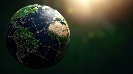 Wall Mural - a detailed view of earth showcasing interconnected continents with glowing network lines, symbolizin