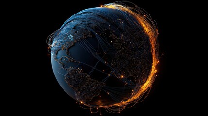Poster - digital representation of earth with glowing lines symbolizing global connectivity and data flow