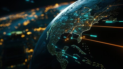 Wall Mural - aerial view of illuminated north america at night showcasing vibrant city lights and connectivity
