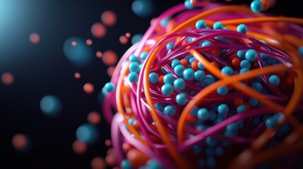 Wall Mural - abstract representation of molecular structures with colorful strands and particles in a dark backgr