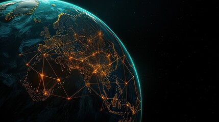 Wall Mural - aerial view of earth showcasing illuminated cities and global connections at night