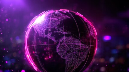 Poster - vibrant digital globe illuminated with pink light, showcasing interconnected networks in a futuristi