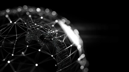 Wall Mural - abstract representation of a digital globe with interconnected lines and nodes against a dark backdr
