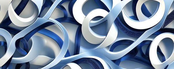 Wall Mural - interlocking circles and ribbon like shapes in blue and white