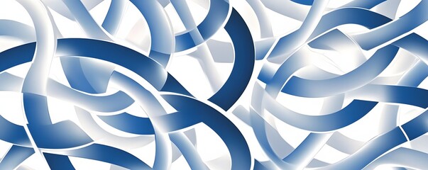 Wall Mural - abstract composition features interwoven blue and white ribbon shapes