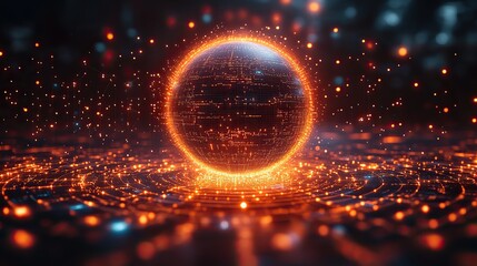 Wall Mural - a digital globe surrounded by floating data points, dynamically representing global connectivity and