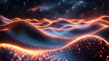 Wall Mural - a digital landscape showcasing interconnected waves with glowing nodes, creating a mesmerizing visua