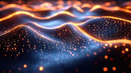 Wall Mural - a digital landscape showcasing interconnected waves with glowing nodes, creating a mesmerizing visua