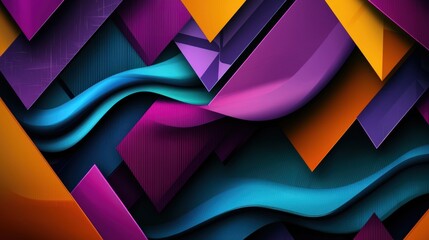 Poster - abstract composition of colorful geometric shapes and flowing lines creating visual depth