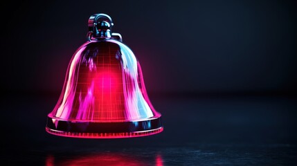 Wall Mural - a vibrant, glowing bell suspended in mid-air, casting colorful reflections on a dark surface