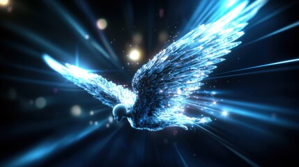Wall Mural - a luminous crystal bird soaring through a vibrant cosmic background filled with light