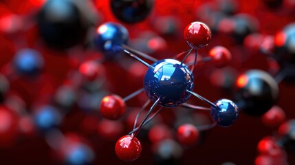 Wall Mural - abstract representation of molecular structures in a vibrant red and black background