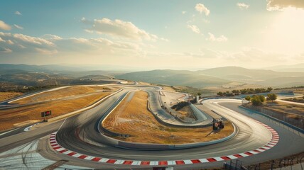 Wall Mural - a stunning panoramic view showcasing an empty f1 track layout under a beautiful sky, highlighting th