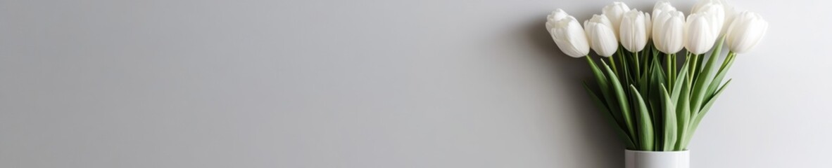 Leinwandbilder - Minimalist Tulip Display Sustainable Ceramic Vase with White Tulips for Contemporary Botanical Decor - Ideal Spring Retail Merchandising and Calm Interior Styling
