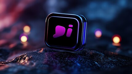 Wall Mural - abstract digital logo illuminated in a colorful, blurred background with glowing orbs