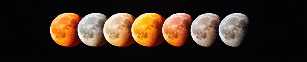 Aufkleber - Celestial Motion Display Multi-Exposure Lunar Eclipse Sequence on Starry Backdrop - Educational Astronomy Visuals and Scientific Marketing