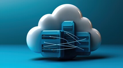 Wall Mural - digital cloud storage concept with servers, data connections, and a blue gradient background