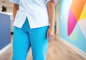 Aufkleber - Streamlined Medical Uniforms Contemporary Design in Soft Blue and White for Enhanced Patient Care - Practicality Meets Style in Modern Healthcare Environments