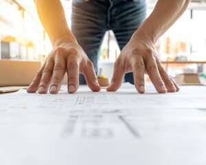 Leinwandbilder - Minimalist Office Collaboration Team Hands Analyzing Business Documents on White Desk - Strategic Planning Design for Corporate Decision-Making and Business Efficiency